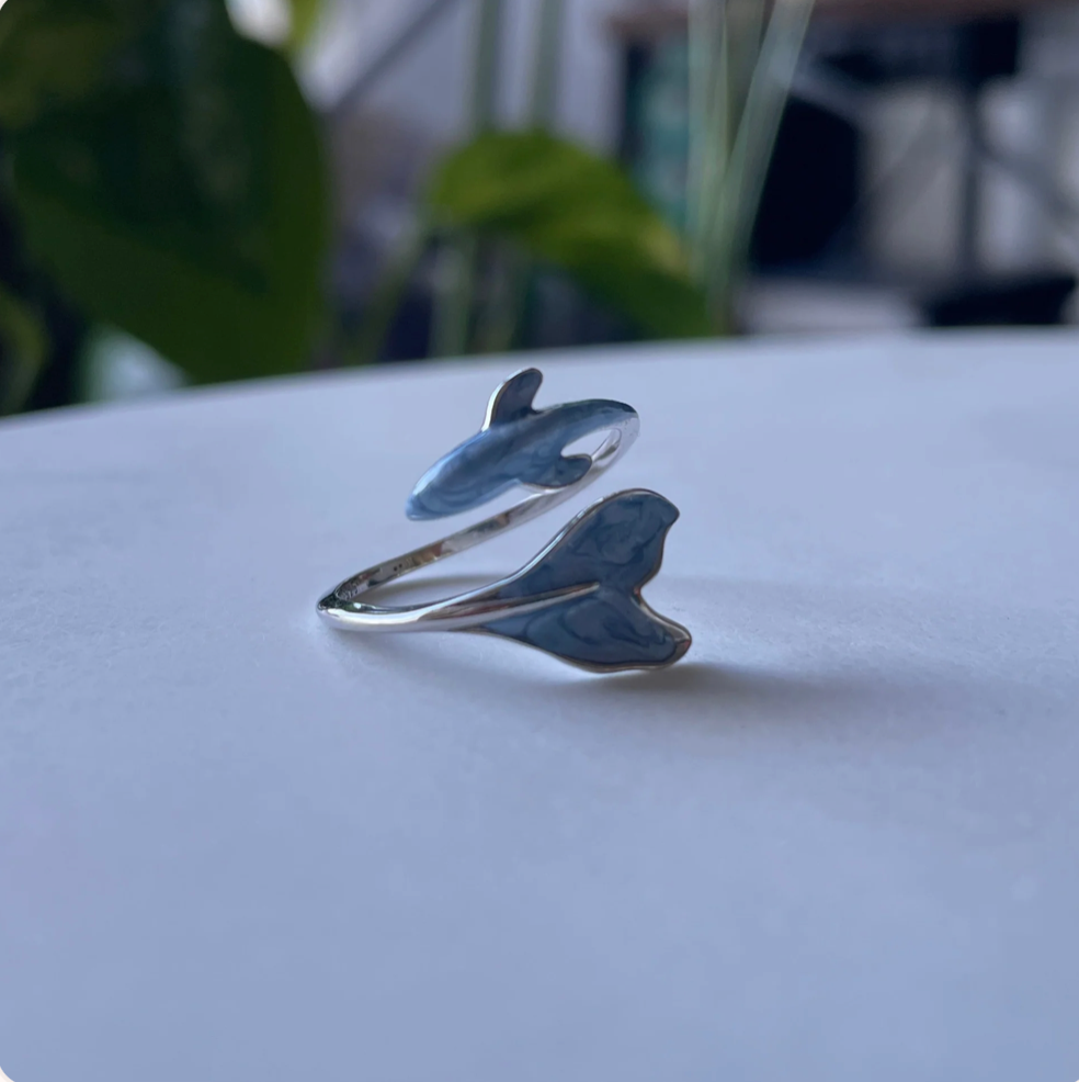 Blue Whale Adjustable 925 Sterling Silver Ring