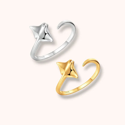 Manta Ray Open 925 Sterling Silver Ring Minimal Ocean Adjustable Ring
