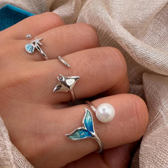 Manta Ray Open 925 Sterling Silver Ring Minimal Ocean Adjustable Ring