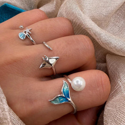 Manta Ray Open 925 Sterling Silver Ring Minimal Ocean Adjustable Ring