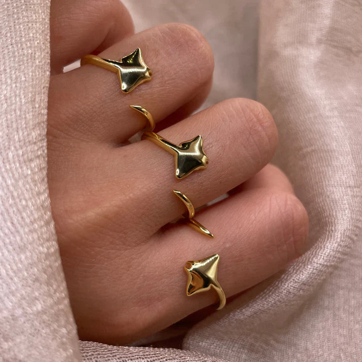Manta Ray Open 925 Sterling Silver Ring Minimal Ocean Adjustable Ring
