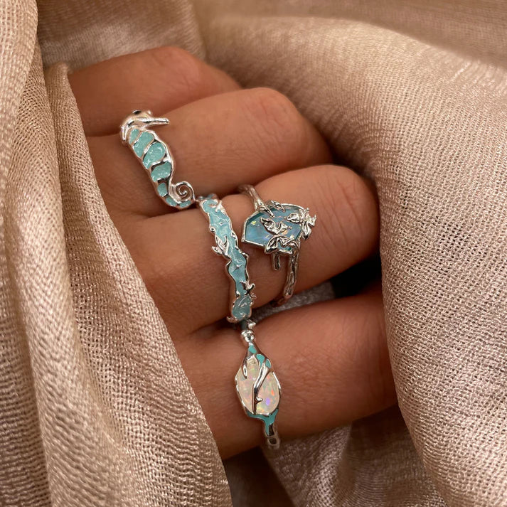 Aqua Ocean Reef Open 925 Sterling Silver Ring