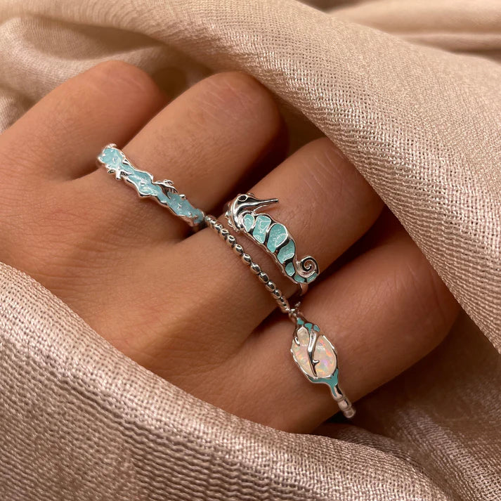 Aqua Ocean Reef Open 925 Sterling Silver Ring