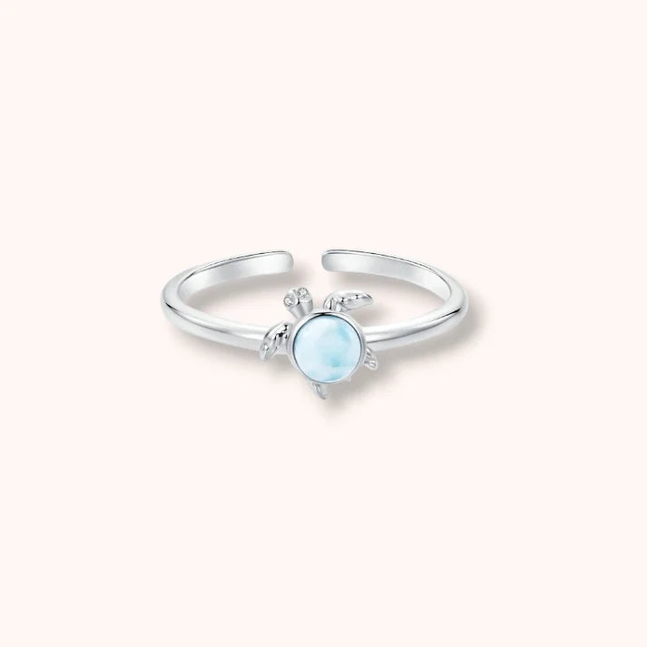 Blue Sea Turtle Open 925 Sterling Silver Ring | Ocean-Inspired Adjustable Ringt