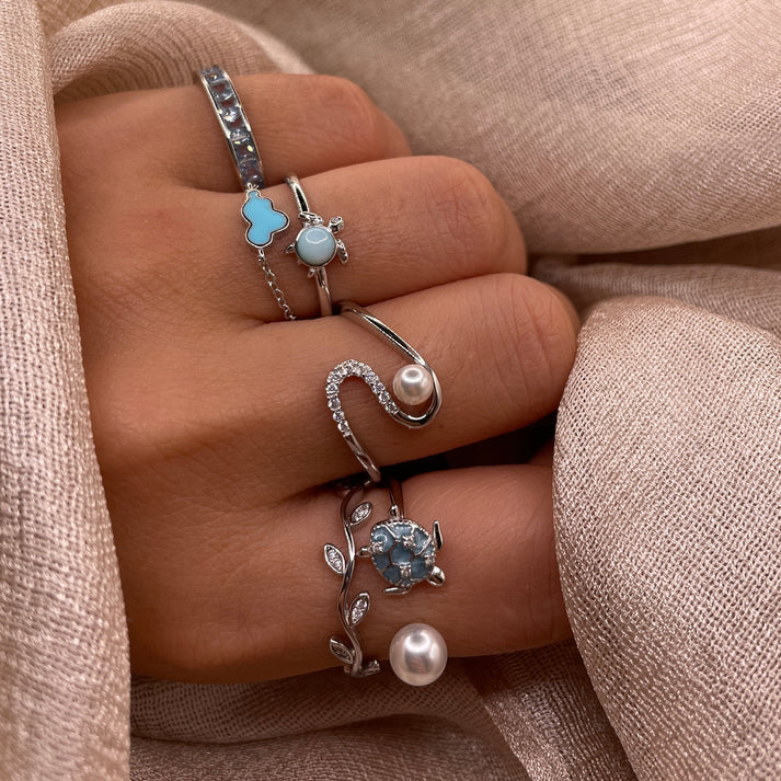 Blue Sea Turtle Open 925 Sterling Silver Ring | Ocean-Inspired Adjustable Ringt